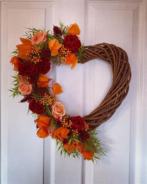 Floral Heart Wreath Roses Flower Wreath Artificial Flowers Etsy