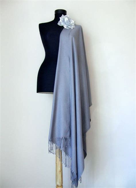 Gray Shawl Solid Color Soft Gray Pashmina Cashmere By Rosashawls