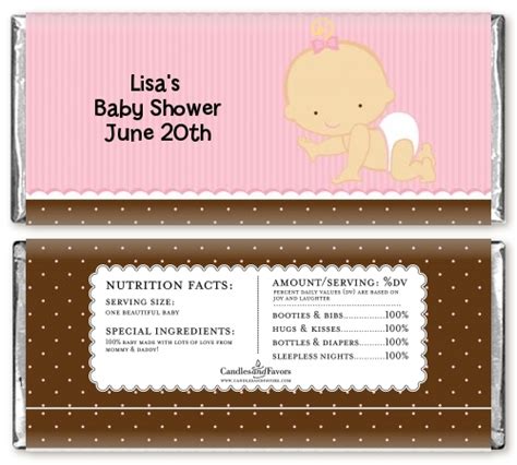 Baby Girl Caucasian Baby Shower Candy Bar Wrappers Candles And Favors
