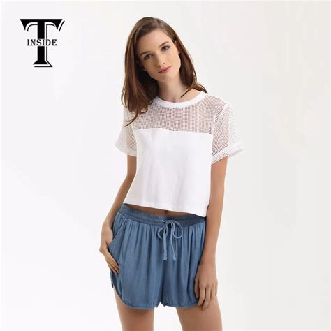 T Inside 2016 Brand Fashion Midriff High Quality Sexy Hollow Out Short Sleeve Top Shirts With
