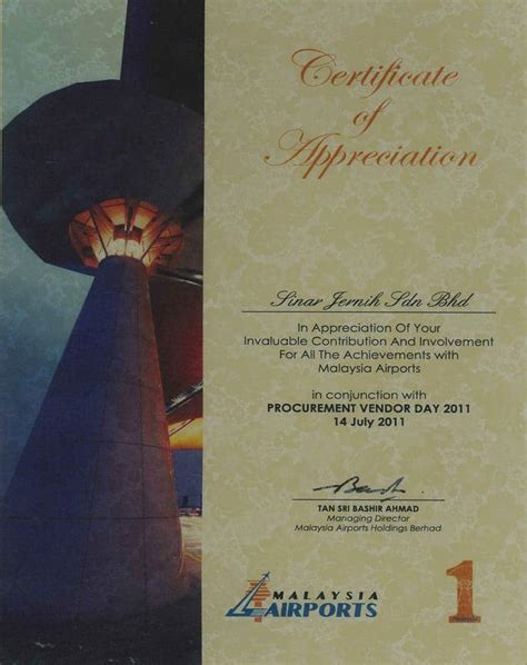 Sinar technology sdn bhd is a leading brand form malaysia. Appreciation from Malaysian Airport Berhad - Sinar Jernih ...