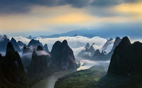 Nature Landscape Mountain River Field China Clouds