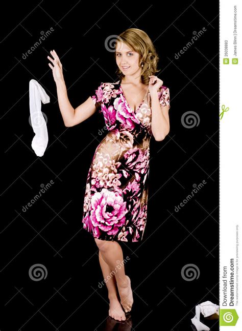 Model In Spring Outfit Removing Her Stockings Stock Image Image Of