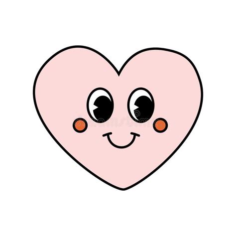 Vector Groovy Retro Pink Heart With Face Stock Vector Illustration Of