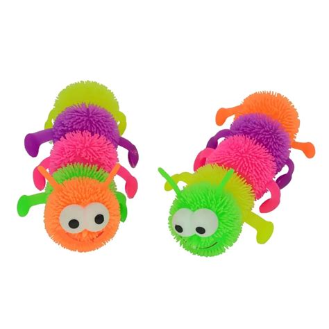 7 light up soft rubber colorful worms with eyes caterpillar puffer toy sensory fidget and