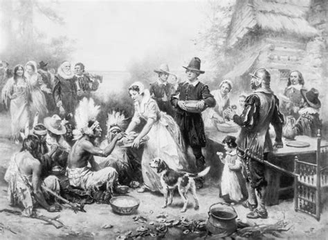 Pilgrims Of New Plymouth Colony Celebrate First Thanksgiving Framed