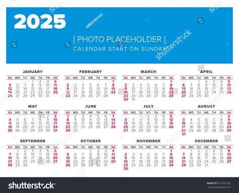 Simple 2025 Year Calendar Start On Stock Vector Royalty Free
