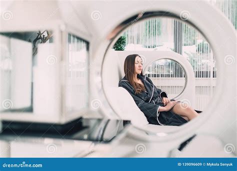 Beautiful Woman Relaxing In Bathrobe In Spa Center Stock Image Image