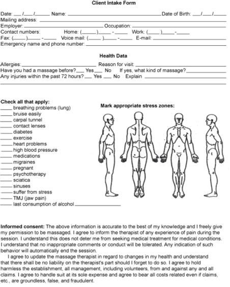 massage intake form with diagram