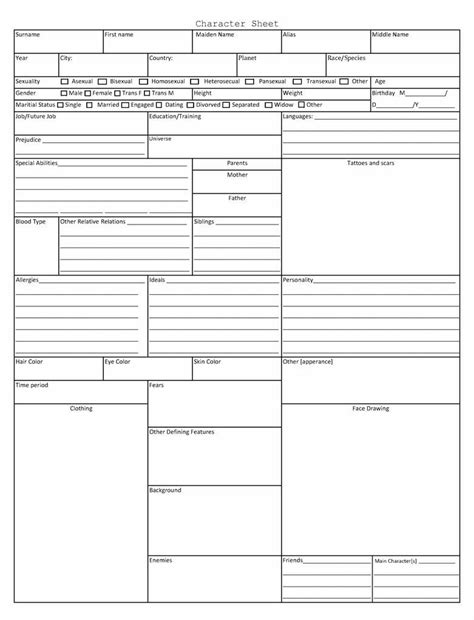 Character Sheet 21 With Pdf Writing Inspiration Prompts Writing A