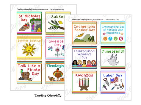 Holiday And School Calendar Cards American Holidays Etsy