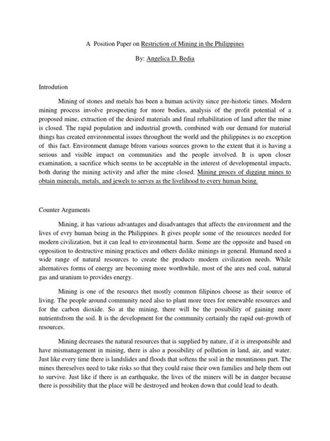 …the philippines is a major supplier of certified seafarers in the. A Position Paper on Restriction of Mining in the ...