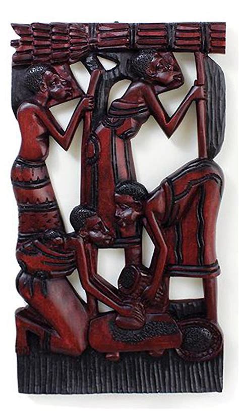 African Village Wood Plaque Style B African Carving Wood Plaques