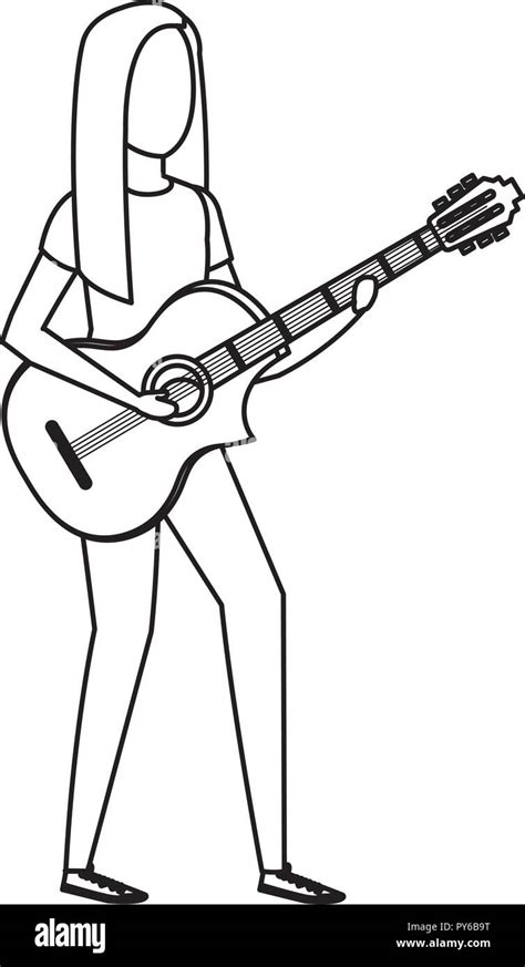 Woman Playing Electric Guitar Vector Illustration Design Stock Vector