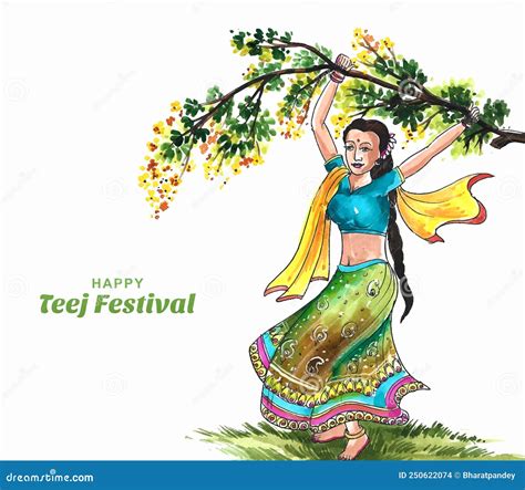 Indian Festival Hartalika Teej Beautiful Woman Dance Background Stock