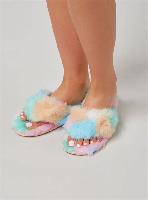 Fluffy Flip Flop Slippers Multicoloured Boux Avenue Uk