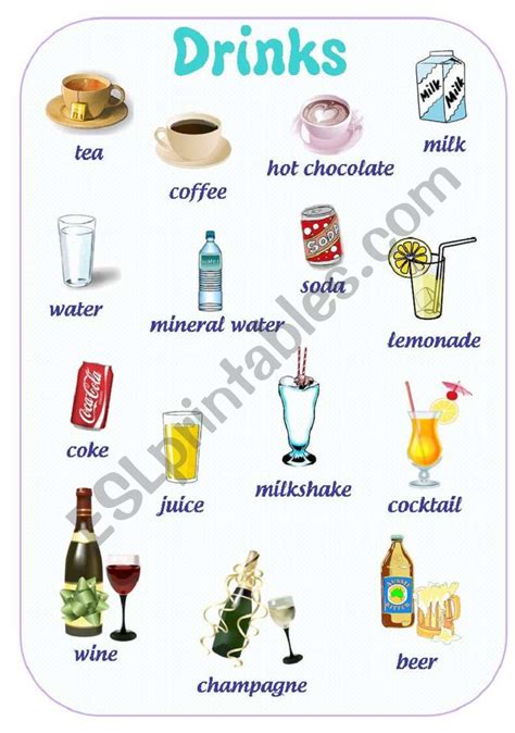 Drinks Picture Dictionary Esl Worksheet By Natalis