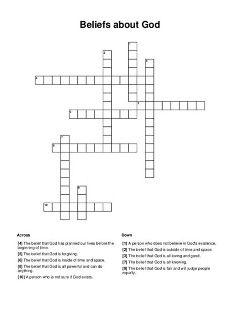 Beliefs About God Crossword Puzzle