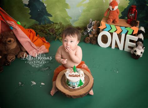 Colorful Woodland First Birthday Cake Smash Orange Blue And Green