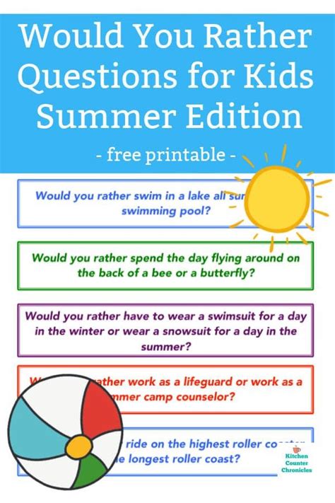 Summer Would You Rather Questions For Kids Would You Rather Questions