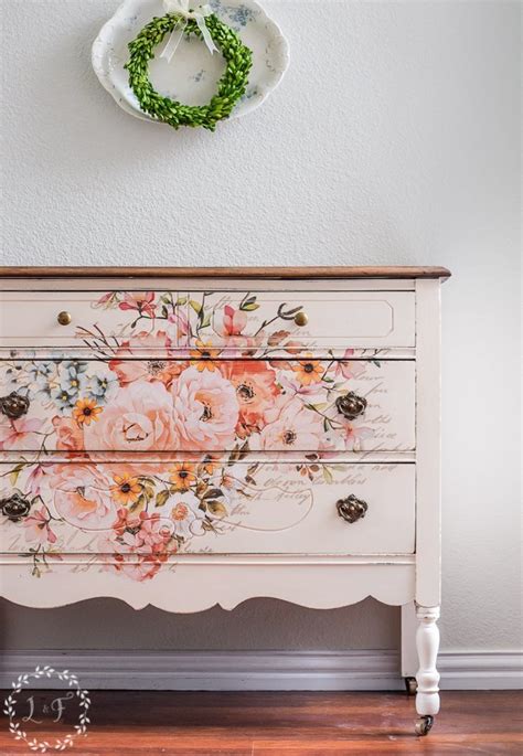 Antique Pink Floral Dresser Makeover With Redesign By Prima Transfer