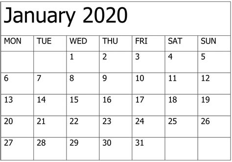 Printable Fill In Calendar 2020