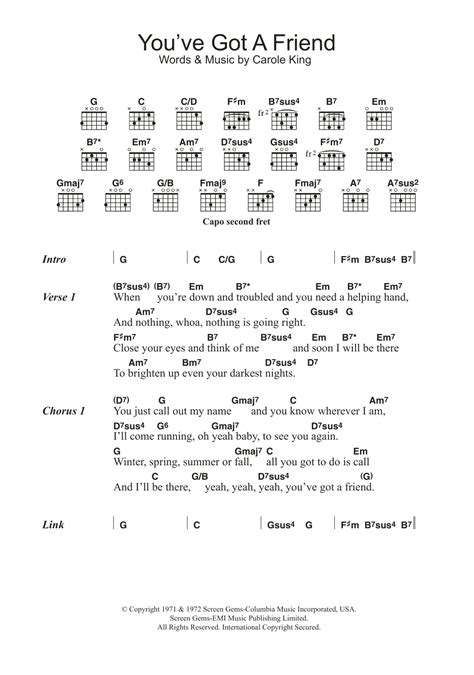 You Ve Got A Friend Sheet Music Carole King Guitar Chords Lyrics