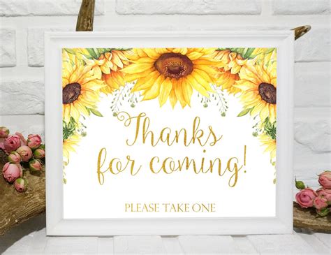 Thank You For Coming Please Take One Sign Printable Sunflowers Etsy