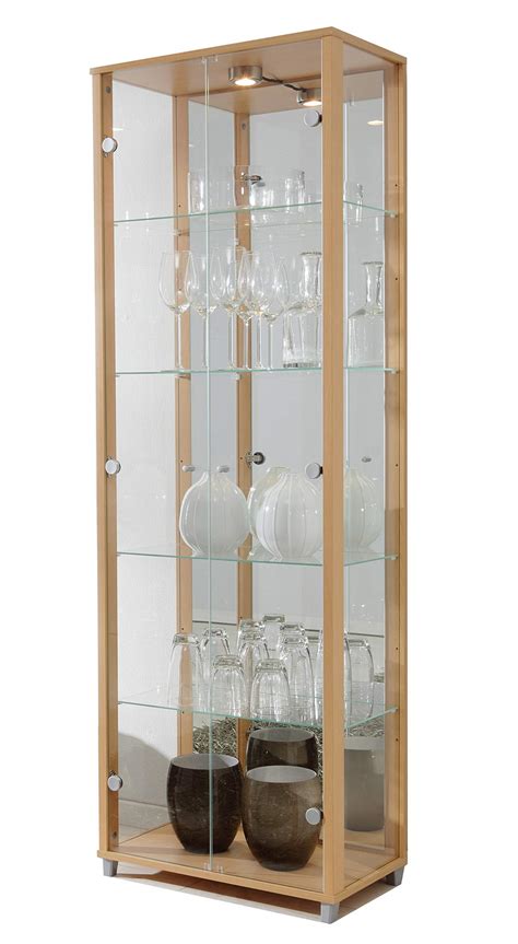 Buy Fully Assembled Home Double Glass Display Cabinet 4 Glass Shelves Beech Online At