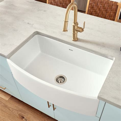 Ruvati 33 Inch Fireclay White Farmhouse Kitchen Sink Bow Front Curved