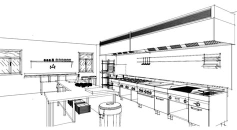 Kitchen Perspectives Detail Of A Commercial Kitchen Sketched In