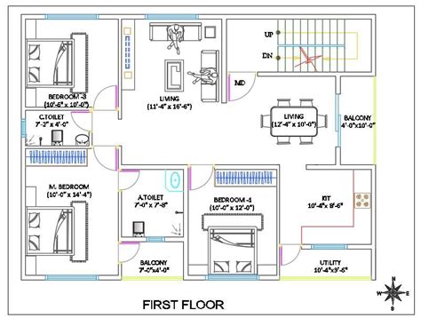 Bhk First Floor Plan With Furniture Layout Autocad Drawing Dwg File