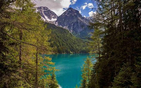 Landscape Nature Lake Italy Forest Mountain Clouds Alps Trees Turquoise Water Green