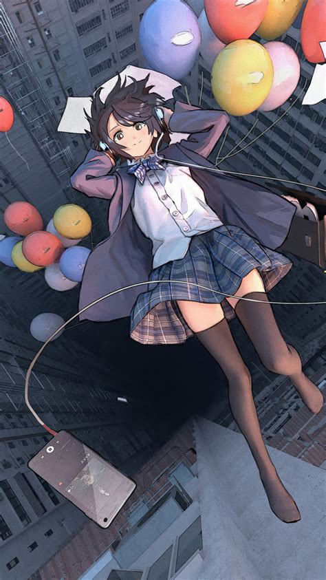 750x1334 Anime Girl Falling School Uniform Balloon 4k Iphone 6 Iphone