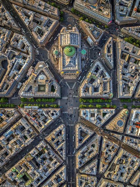 Paris From Above Eiffel Tower And Champs Élysées Are Captured In