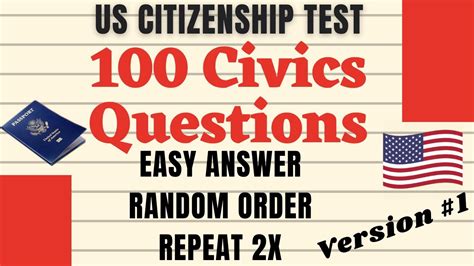 2022 Us Citizenship Test 100 Civics Questions Random Order Easy