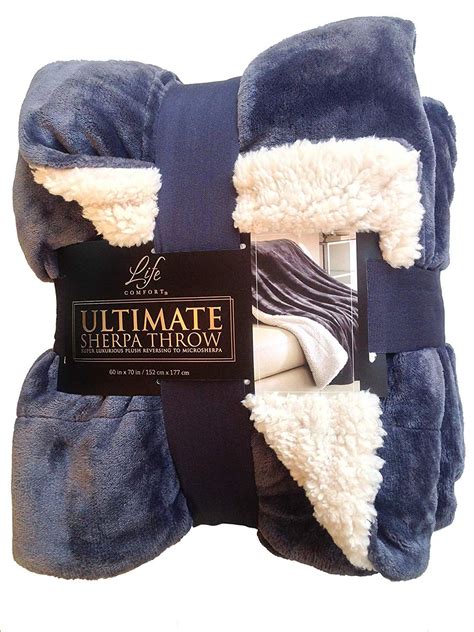 Life Comfort Ultimate Sherpa Throw Blanket Slate Blue Home And Kitchen Sherpa