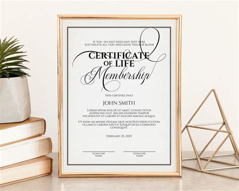 Editable Life Membership Certificate Template Printable Etsy