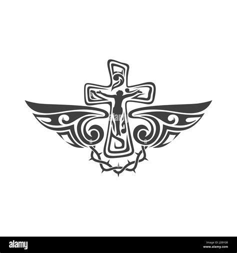 Gothic And Tattoo Marks Christian Symbols Cross And Holy Spirit Wings Stock Vector Image And Art