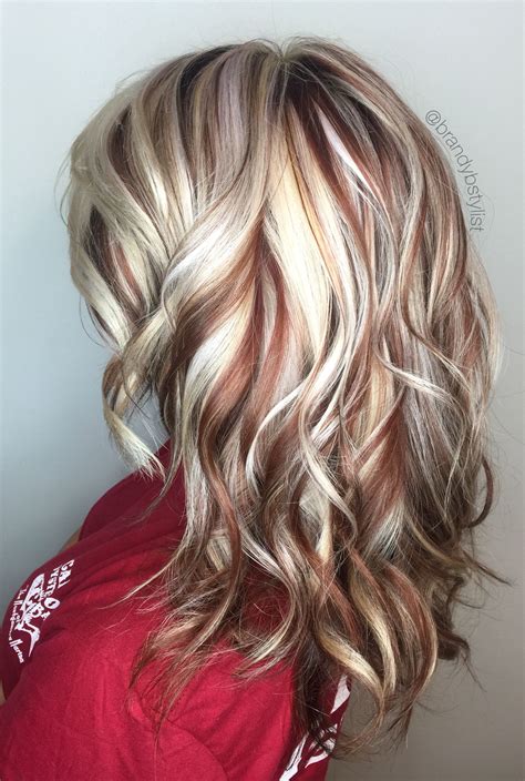blonde and red highlights with copper lowlights