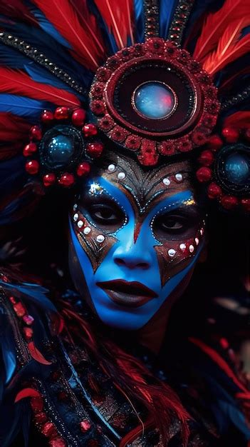 Premium Ai Image A Woman With Blue Face Paint And A Red And Blue Face
