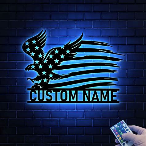 Custom American Eagle Flag Metal Wall Art Led Light Eagle Etsy