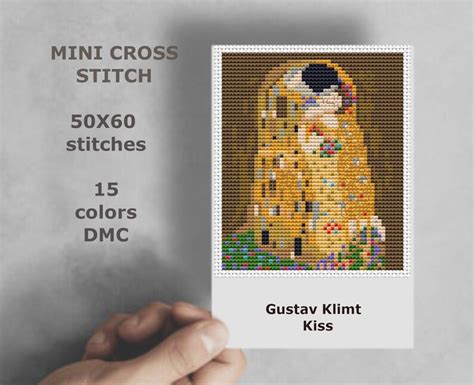 Mini Cross Stitch Pattern Modern Tiny Art Gustav Klimt Etsy