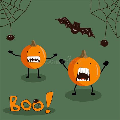 Spooky Halloween Pumpkins Cartoon Vector Illustrations Set Stock Illustration Illustration Of