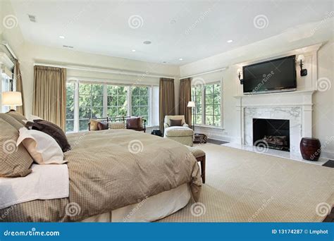 Master Bedroom With Marble Fireplace Stock Image Image Of Decor