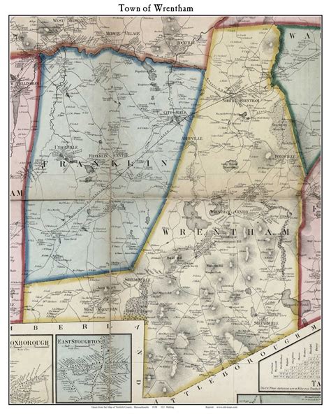 Wrentham Massachusetts 1858 Old Town Map Custom Print Norfolk Co