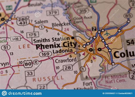 Phenix City Alabama On A Road Map Stock Image Image Of Roadmap