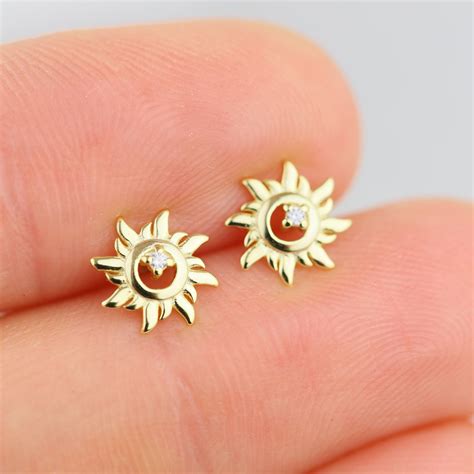 Gold Sun Earrings Tiny Gold Stud Earrings Dainty Stud Etsy In 2020