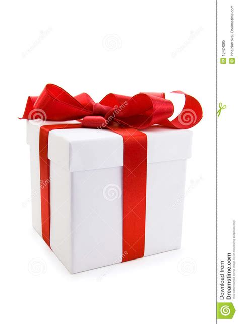 The video was recorded while the gift box was on an isolated black background. White Gift Box With Red Satin Ribbon Bow Stock Image ...