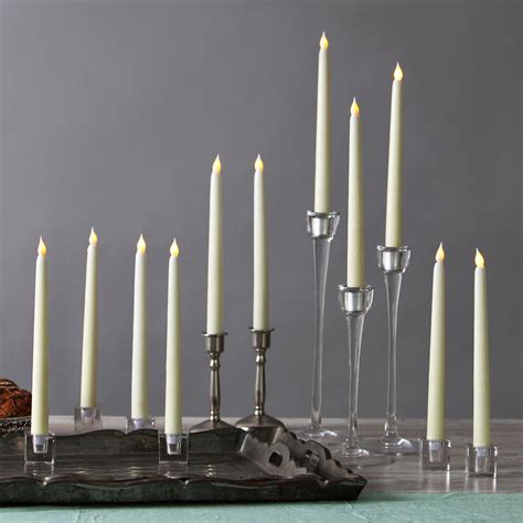 Classic Ivory 10 Wax Flameless Taper Candles Set Of 10 Decor